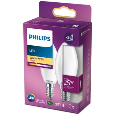 2 kpl LED E14 Kron 25W Frost 250lm