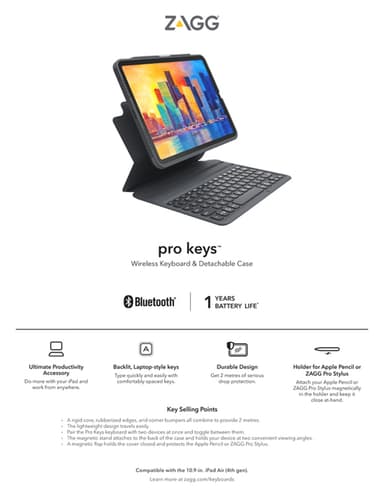 Zagg Pro Keys iPad Air 10,9 näppäimistökotelo