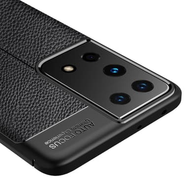 Litchi Päällystetty Kotelo Samsung Galaxy S21 Ultra - Musta