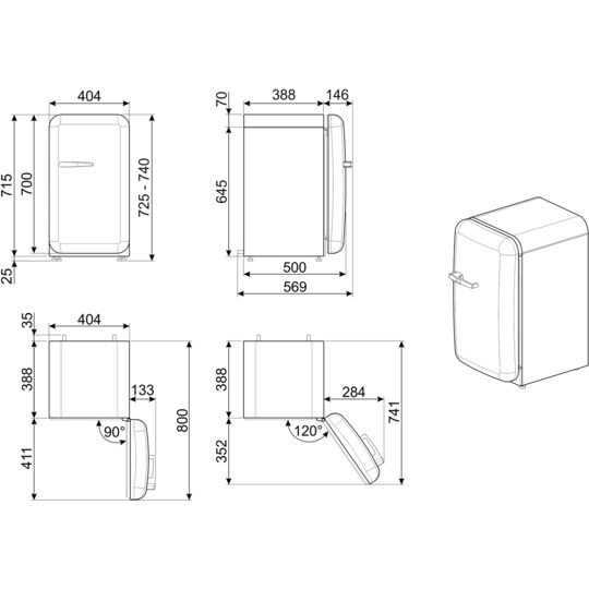 Smeg 50’s Style minijääkaappi FAB5RWH5 (valkoinen)