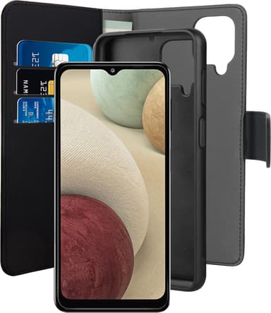 Puro 2in1 Samsung Galaxy A12 lompakkokotelo (musta)