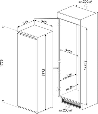 Smeg jääkaappi S8L1721F integroitava