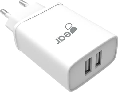 Gear 220V USB-A kaksipaikkainen seinälaturi 665095