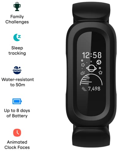 Fitbit Ace 3 lasten aktiivisuusranneke (musta/punainen)