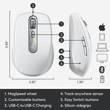 Logitech MX Anywhere 3 langaton hiiri Mac-tietokoneille (harmaa)