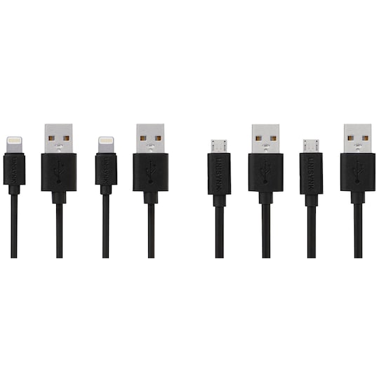 Unisynk Micro-USB & Lightning kaapelipakkaus (2+2 kpl)