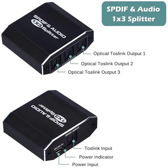 NÖRDIC 1–3-jakaja, optinen audio–SPDIF TOSLINK -kaapeli, 1 m, tukee Dolby Digital DTS 5.1 PCM, LPCM