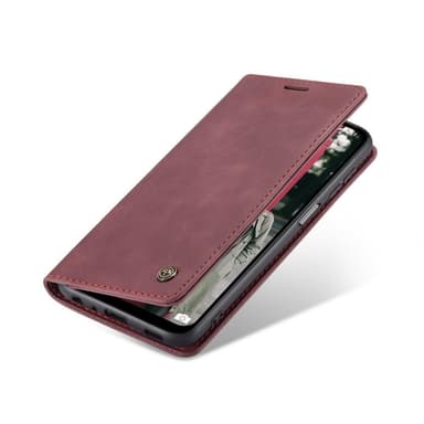 CASEME Retro Lompakkokotelo Samsung Galaxy A12 - Viininpunainen