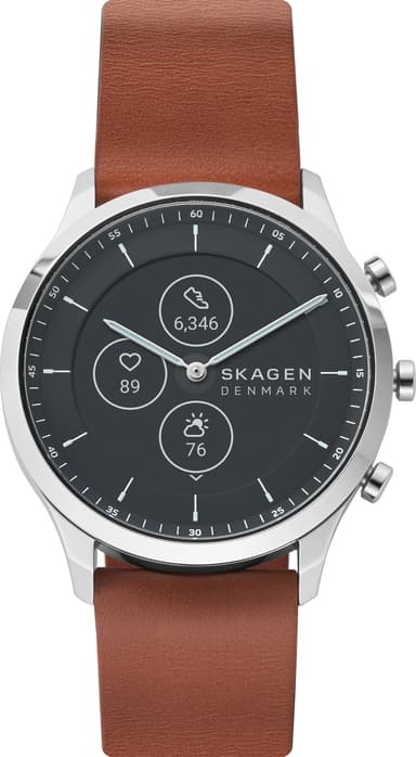 Skagen Jorn Hybrid HR älykello 42mm (hopea/ruskea nahka)