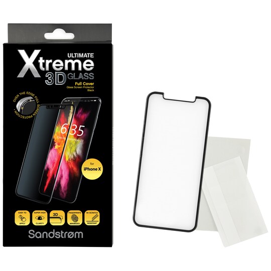 Sandstrøm 3D Curved Glass iPhone X/Xs/11 Pro näytönsuoja (musta)