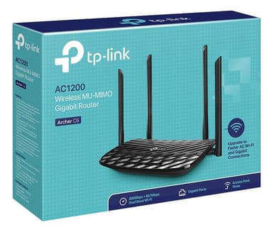 TP-Link Archer C6 langaton reititin, MU-MIMO, 802.11ac, musta