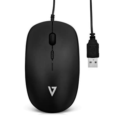 V7 MU200-1E, Molempikätinen, Optinen, USB A-tyyppi, 1600 DPI, Musta
