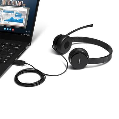 Lenovo 4XD0X88524, Kuulokkeet, Pääpanta, Toimisto/puhelukeskus, Musta, Kaksikanavainen, 1,8 m