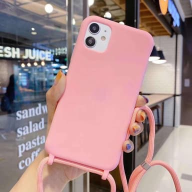 iPhone 12 Pro Max -kuori, kaulakoru silikoni-TPU vaaleanpunainen