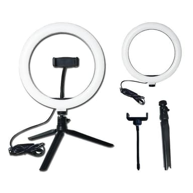 Selfie-lampun LED-rengas (20 cm), jalusta ja kannettava pidike