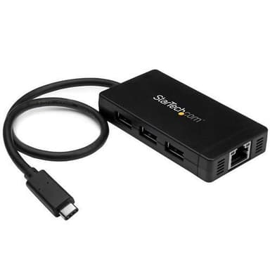 StarTech.com HB30C3A1GE, Langallinen, USB, Ethernet, 1000 Mbit/s, Musta