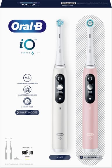 Oral-B iO6 Sensitive sähköhammasharja tuplapakkaus 378198 (val./pink.)