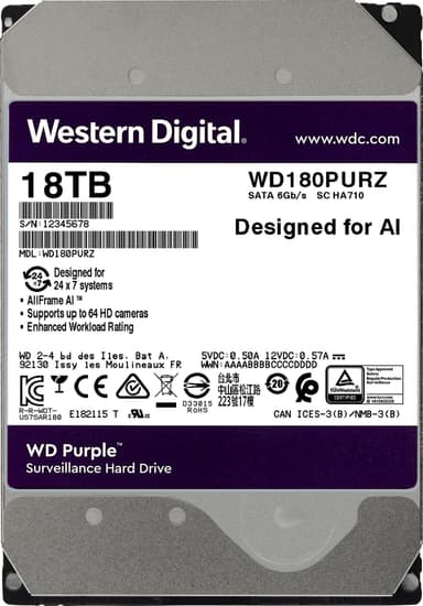 WD Purple Surveillance 3,5" sisäinen kovalevy (18 TB)