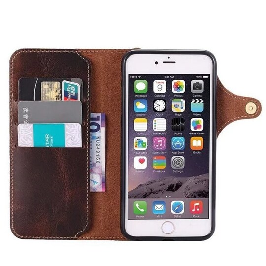 Lompakkokotelo 3-kortti aito nahka Apple iPhone 6 / 6S  - Tummanruskea
