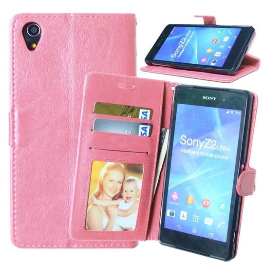 Lompakkokotelo 3-kortti Sony Xperia Z2 (D6503)  - vaaleanpunainen