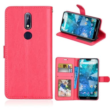 Lompakkokotelo 3-kortti Nokia 7.1 2018 (TA-1095)  - punainen