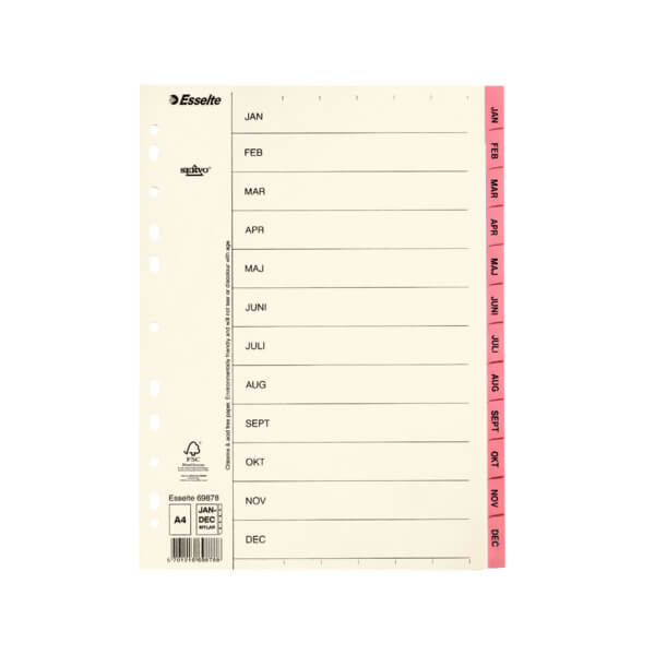 E:Indices Servo Mylar A4 Jan-Dec pink