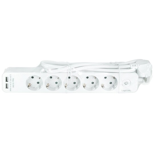 Haaroitusliitin 5-tie + 2 USB-kytkintä 1,5 m valkoinen