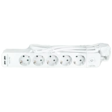 Haaroitusliitin 5-tie + 2 USB-kytkintä 1,5 m valkoinen