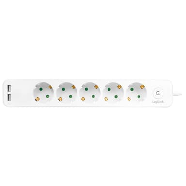 Haaroitusliitin 5-tie + 2 USB-kytkintä 1,5 m valkoinen
