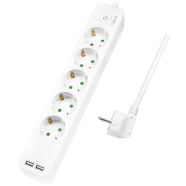 Haaroitusliitin 5-tie + 2 USB-kytkintä 1,5 m valkoinen