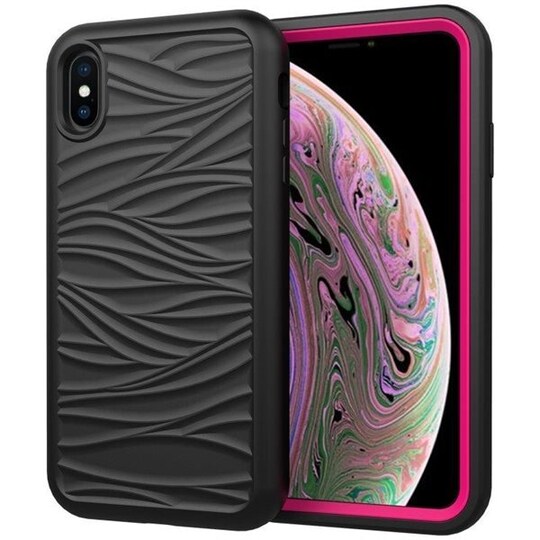 Aaltokuvioitu kuori iPhone X & XS Musta & Pinkki