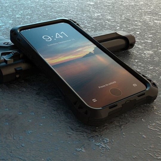 Metallisuoja iskuilta, pölyltä ja vedeltä iPhone XS & X Musta