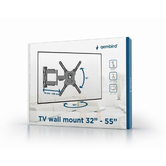 Gembird WM-55RT-05 Premium TV -seinäkiinnike (kääntö ja kallistus), 32 ”-55”, 30 kg, kallistus, musta