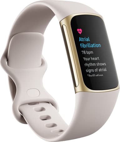 Fitbit Charge 5 aktiivisuusranneke (Lunar White/Soft Gold)