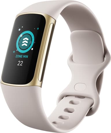 Fitbit Charge 5 aktiivisuusranneke (Lunar White/Soft Gold)