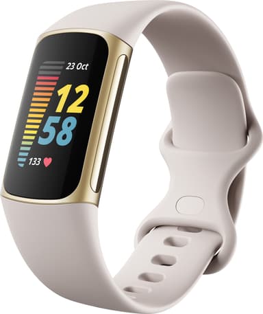 Fitbit Charge 5 aktiivisuusranneke (Lunar White/Soft Gold)