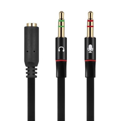 NÖRDIC äänisovitin, kuulokkeet tietokoneeseen 2x 3,5 mm TRS naaras 1x 3,5 mm TRRS naaras 10 cm