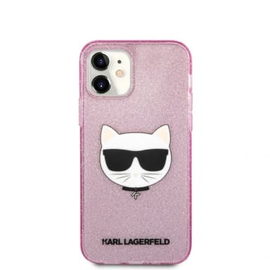 Karl Lagerfeld iPhone 12 Mini Kuori Choupette Glitter Vaaleanpunainen