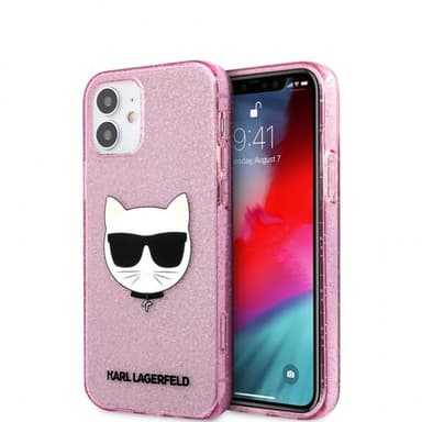 Karl Lagerfeld iPhone 12 Mini Kuori Choupette Glitter Vaaleanpunainen