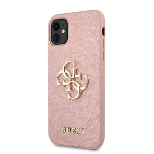 Guess iPhone 11 Kuori 4G Logo Saffiano Vaaleanpunainen