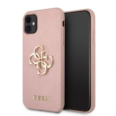Guess iPhone 11 Kuori 4G Logo Saffiano Vaaleanpunainen