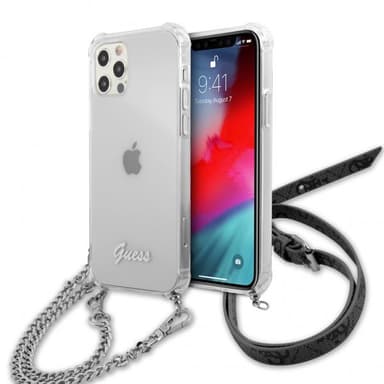 Guess iPhone 12/iPhone 12 Pro Kuori Chain & Script Hopea Kirkas