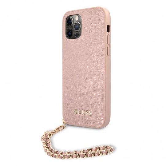 Guess iPhone 12 Pro Max Kuori Saffiano Chain Vaaleanpunainen