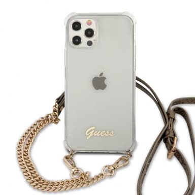 Guess iPhone 12/iPhone 12 Pro Kuori Chain & Script Kulta Kirkas