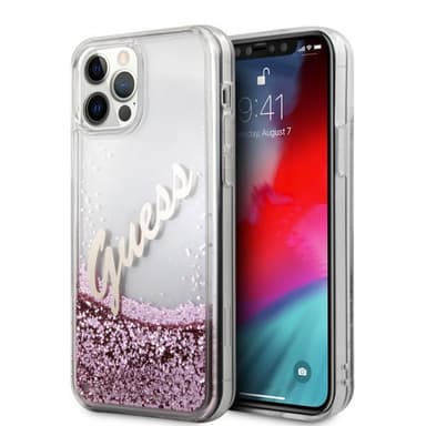 Guess iPhone 12/iPhone 12 Pro Kuori Liquid Glitter Vintage Vaaleanpunainen