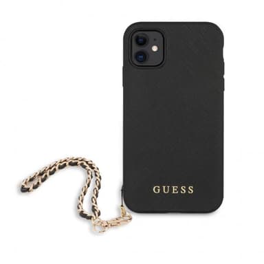 Guess iPhone 11 Kuori Saffiano Chain Musta