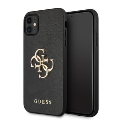 Guess iPhone 11 Kuori 4G Logo Saffiano Musta