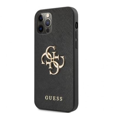 Guess iPhone 12 Pro Max Kuori 4G Logo Saffiano Musta