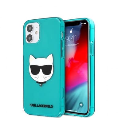 Karl Lagerfeld iPhone 12 Mini Kuori Choupette Fluo Sininen