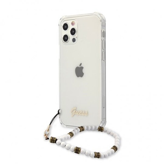 Guess iPhone 12 Pro Max Kuori Script & Pearls Valkoinen Kirkas